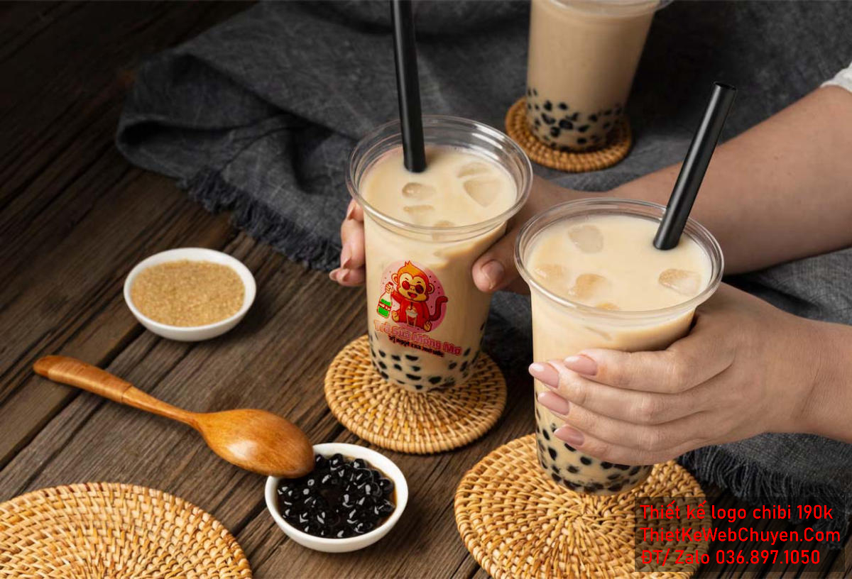 Phối cảnh Thiết kế logo khỉ uống trà sữa