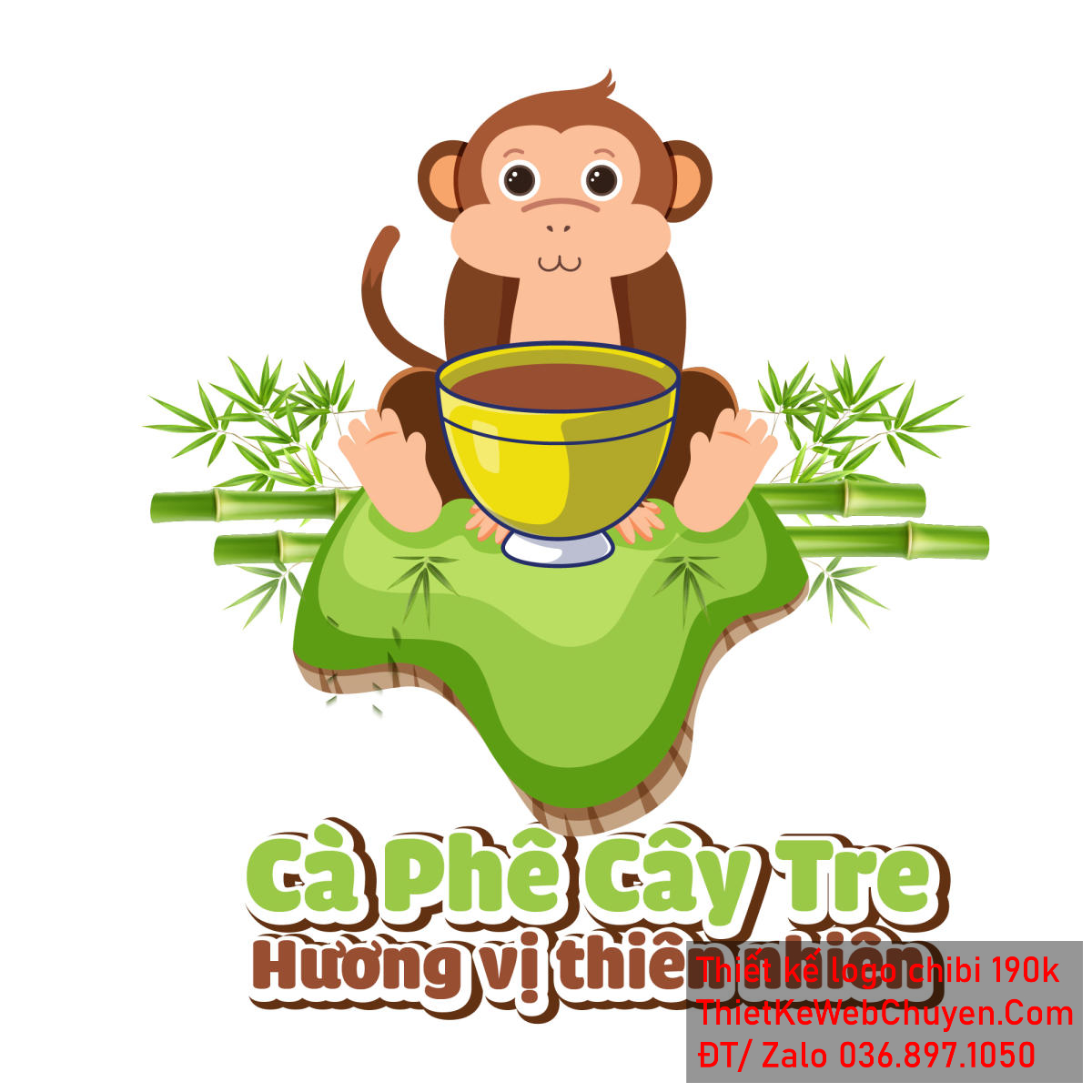 Vẽ chibi chú khỉ ngồi trên cây tre uống cà phê để thiết kế logo Vẽ chibi chú khỉ ngồi trên cây tre uống cà phê để thiết kế logo mẫu 1