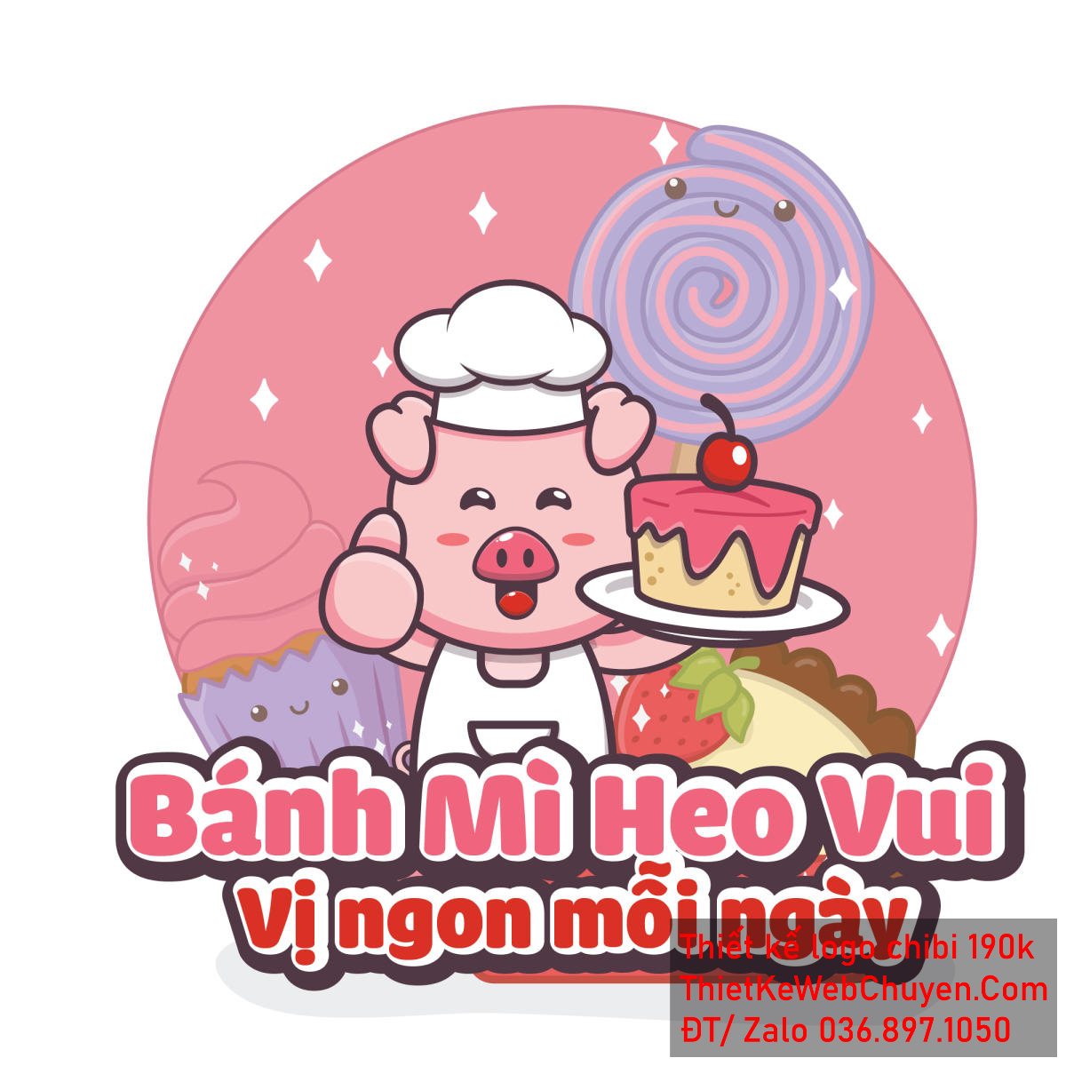 Vẽ chibi chú lợn đầu bếp trong thế giới bánh ngọt để thiết kế logo Vẽ chibi chú lợn đầu bếp trong thế giới bánh ngọt để thiết kế logo