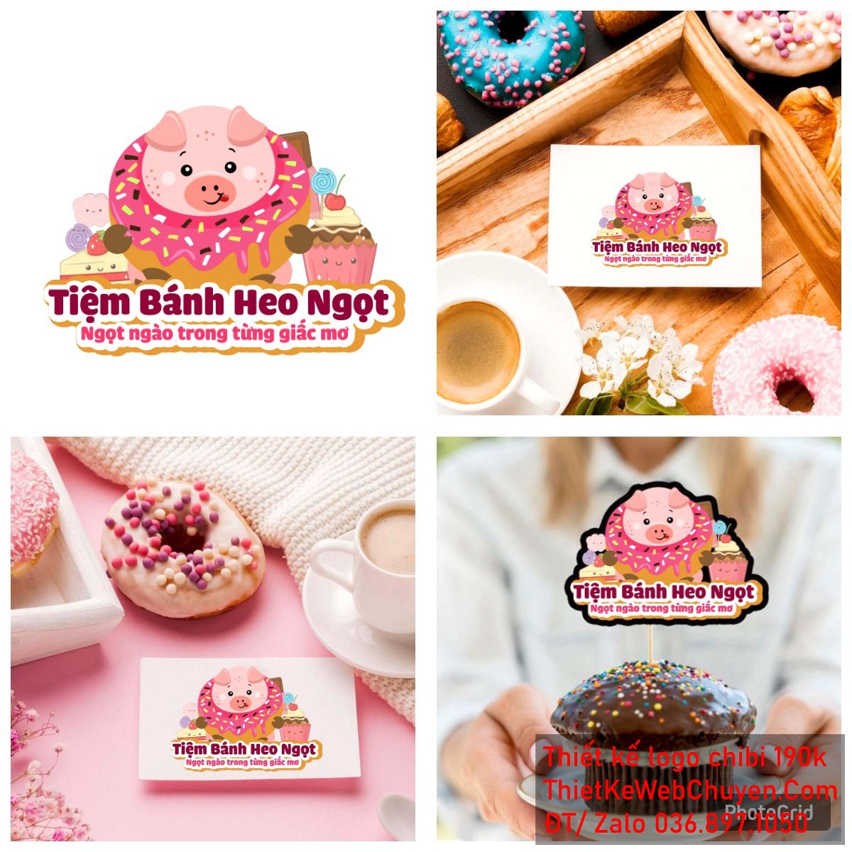 Vẽ chibi chú lợn hồng trong chiếc bánh donut và nhiều bánh ngọt để thiết kế logo Vẽ chibi chú lợn hồng trong chiếc bánh donut và nhiều bánh ngọt để thiết kế logo