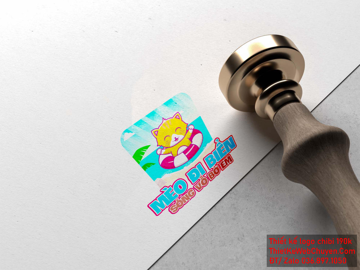 Vẽ chibi chú mèo cam cười vui vẻ khi đi biển để thiết kế logo 4