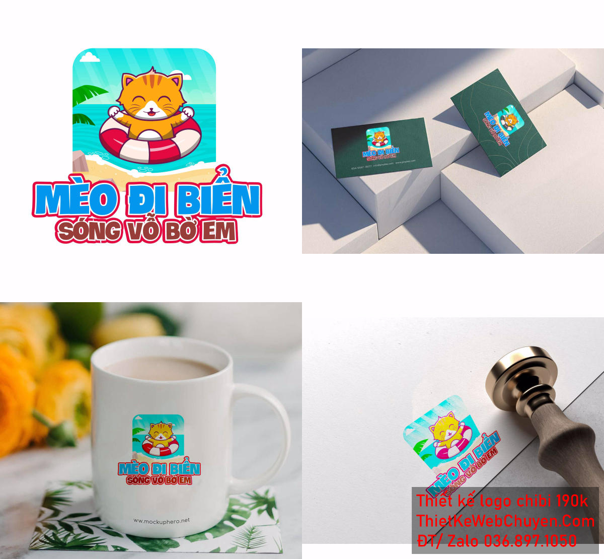 Vẽ chibi chú mèo cam cười vui vẻ khi đi biển để thiết kế logo 5
