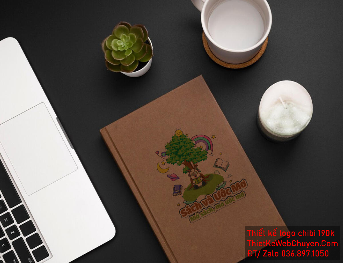 Vẽ chibi chú ngựa đang ngồi đọc sách bên gốc cây để thiết kế logo mẫu 3