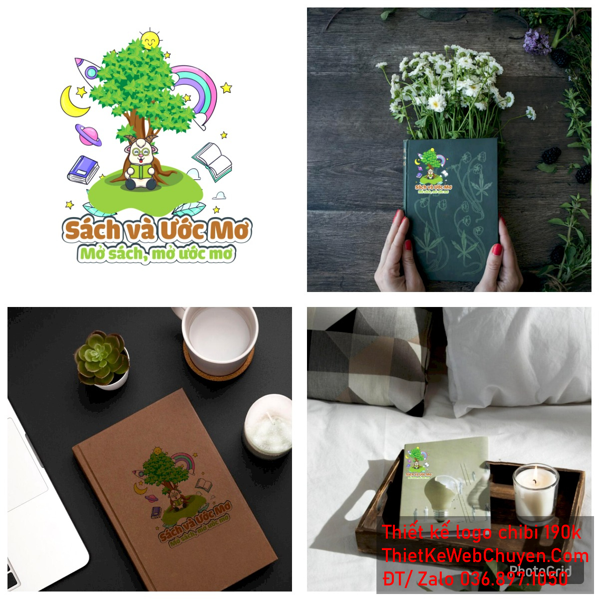 Vẽ chibi chú ngựa đang ngồi đọc sách bên gốc cây để thiết kế logo mẫu 5