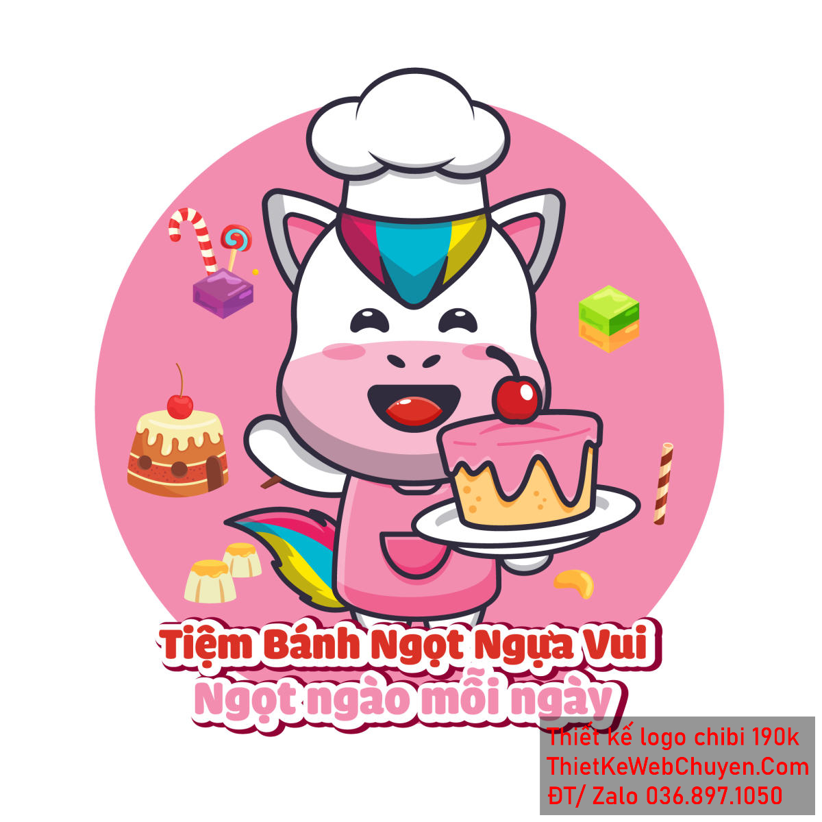 Vẽ chibi chú ngựa đầu bếp dễ thương bán bánh ngọt để thiết kế logo - Hình 1