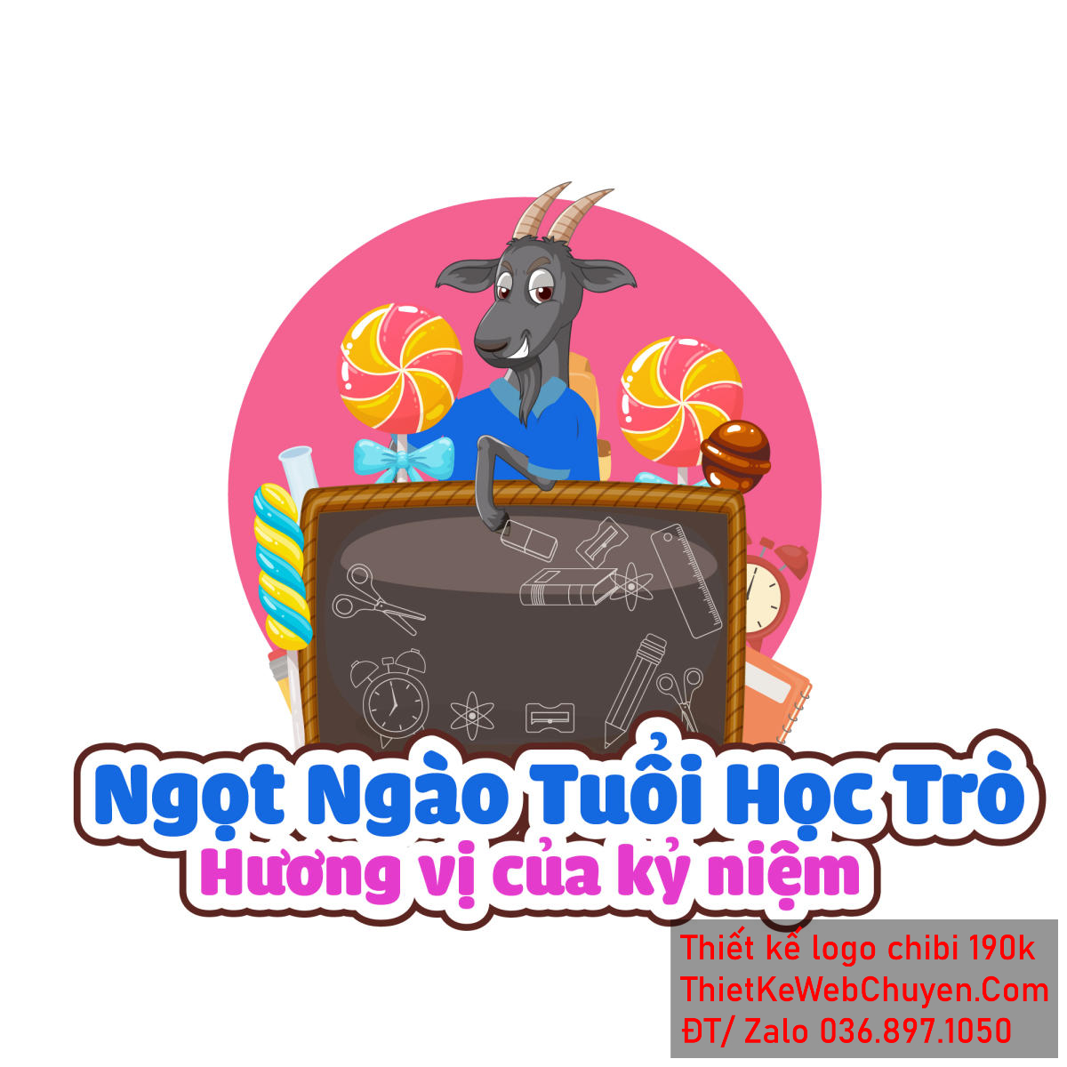 Vẽ chibi chú ngựa đen cần kẹo mút đứng sau bảng đen để thiết kế logo - Mẫu 1