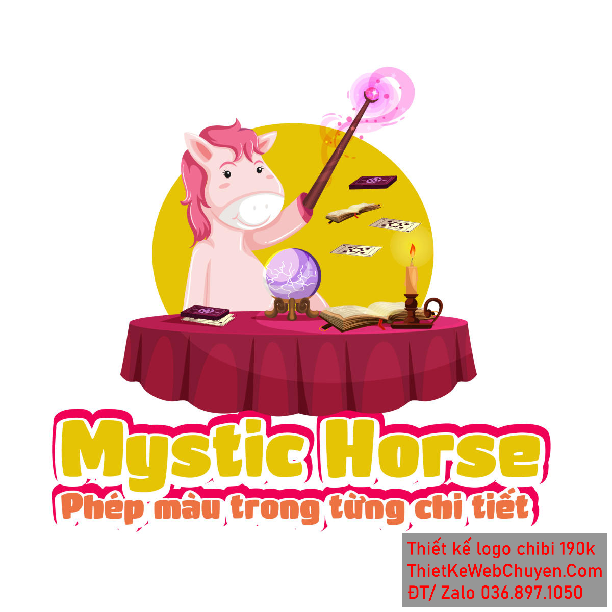 Vẽ chibi chú ngựa hồng đang làm phép thuật để thiết kế logo chi tiết 1