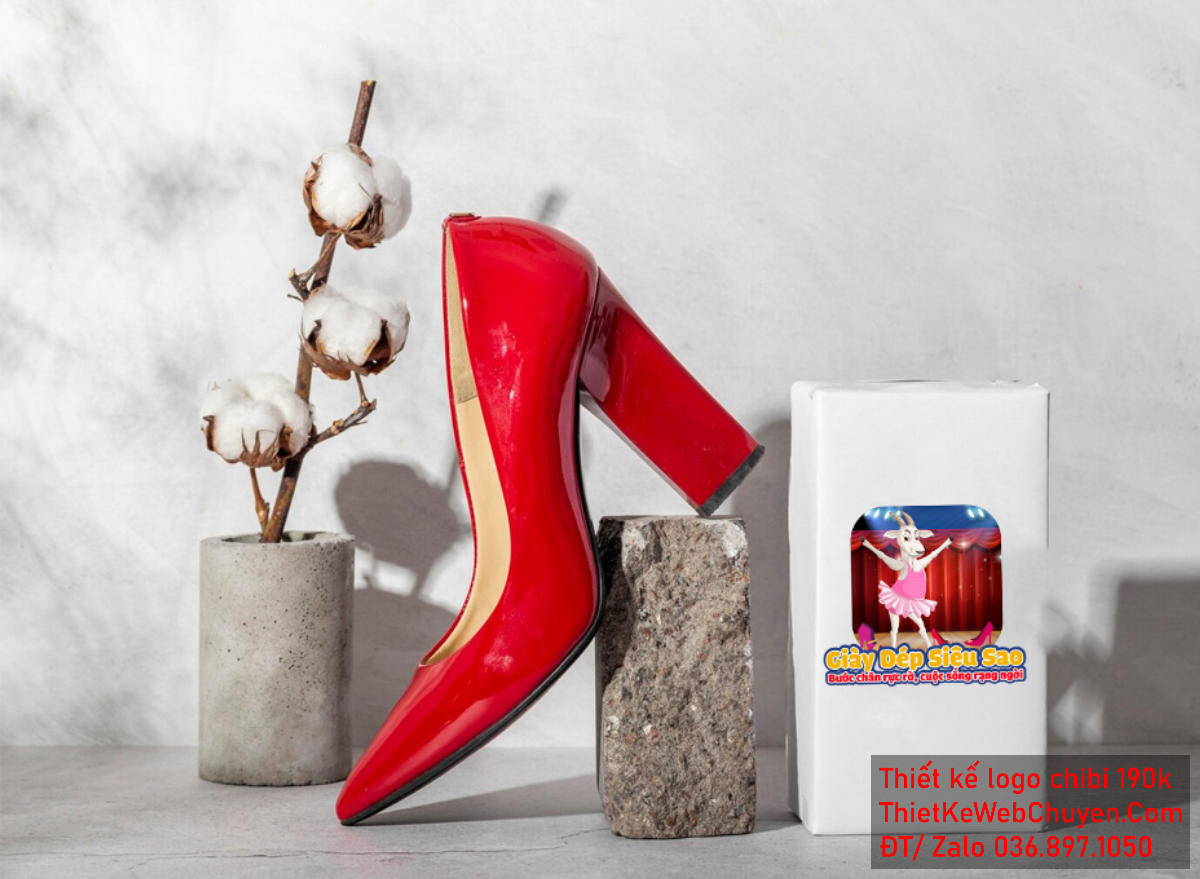 Vẽ chibi chú ngựa mặc váy hồng bán giày dép đang biểu diễn trên sân khấu để thiết kế logo 2