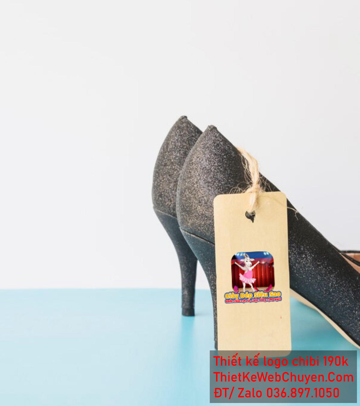 Vẽ chibi chú ngựa mặc váy hồng bán giày dép đang biểu diễn trên sân khấu để thiết kế logo 3