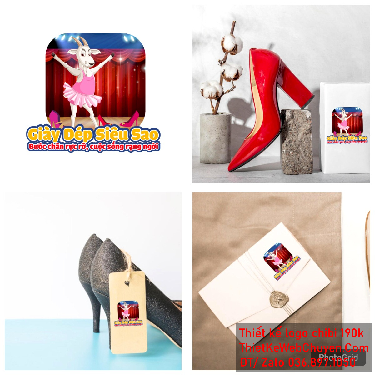 Vẽ chibi chú ngựa mặc váy hồng bán giày dép đang biểu diễn trên sân khấu để thiết kế logo 5