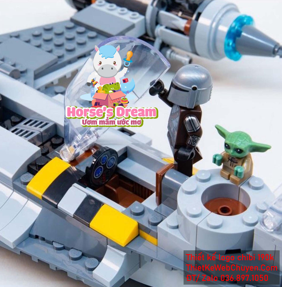 Mẫu vẽ chibi chú ngựa trắng lông xanh đáng yêu đang chơi đồ chơi để thiết kế logo đẹp
