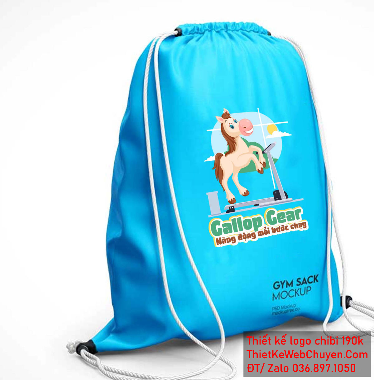 Vẽ chibi chú ngựa trắng trên chiếc máy chạy bộ để thiết kế logo góc nhìn 2