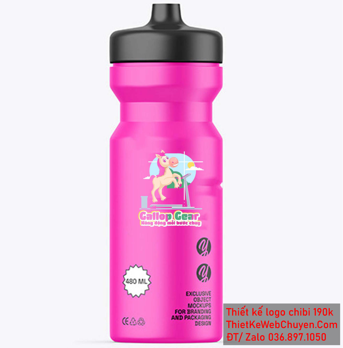 Vẽ chibi chú ngựa trắng trên chiếc máy chạy bộ để thiết kế logo góc nhìn 3