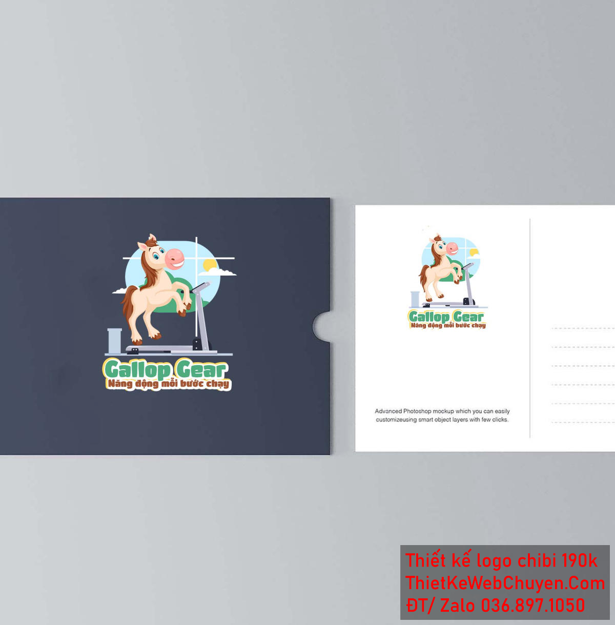 Vẽ chibi chú ngựa trắng trên chiếc máy chạy bộ để thiết kế logo góc nhìn 4