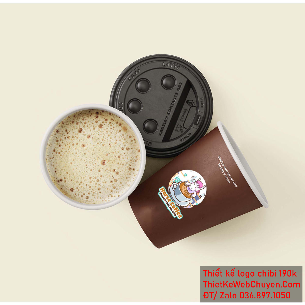 Vẽ chibi chú ngựa trắng trong quán cà phê để thiết kế logo - Mẫu 2