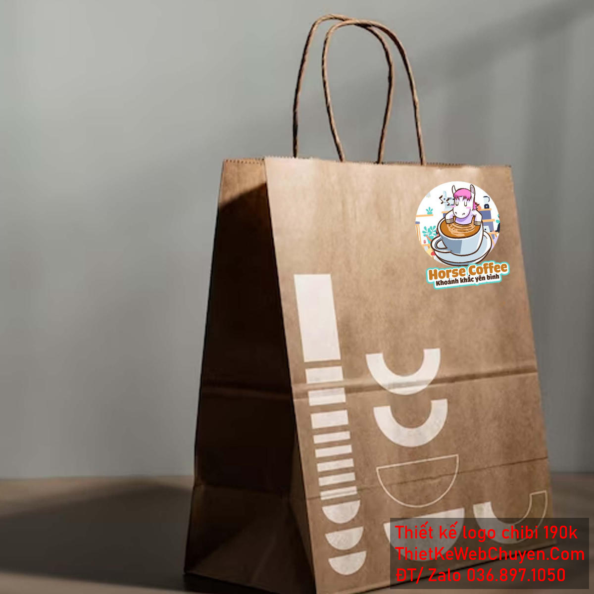 Vẽ chibi chú ngựa trắng trong quán cà phê để thiết kế logo - Mẫu 4