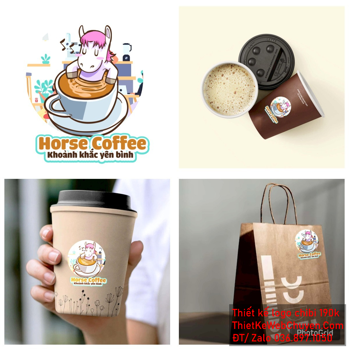 Vẽ chibi chú ngựa trắng trong quán cà phê để thiết kế logo - Mẫu 5