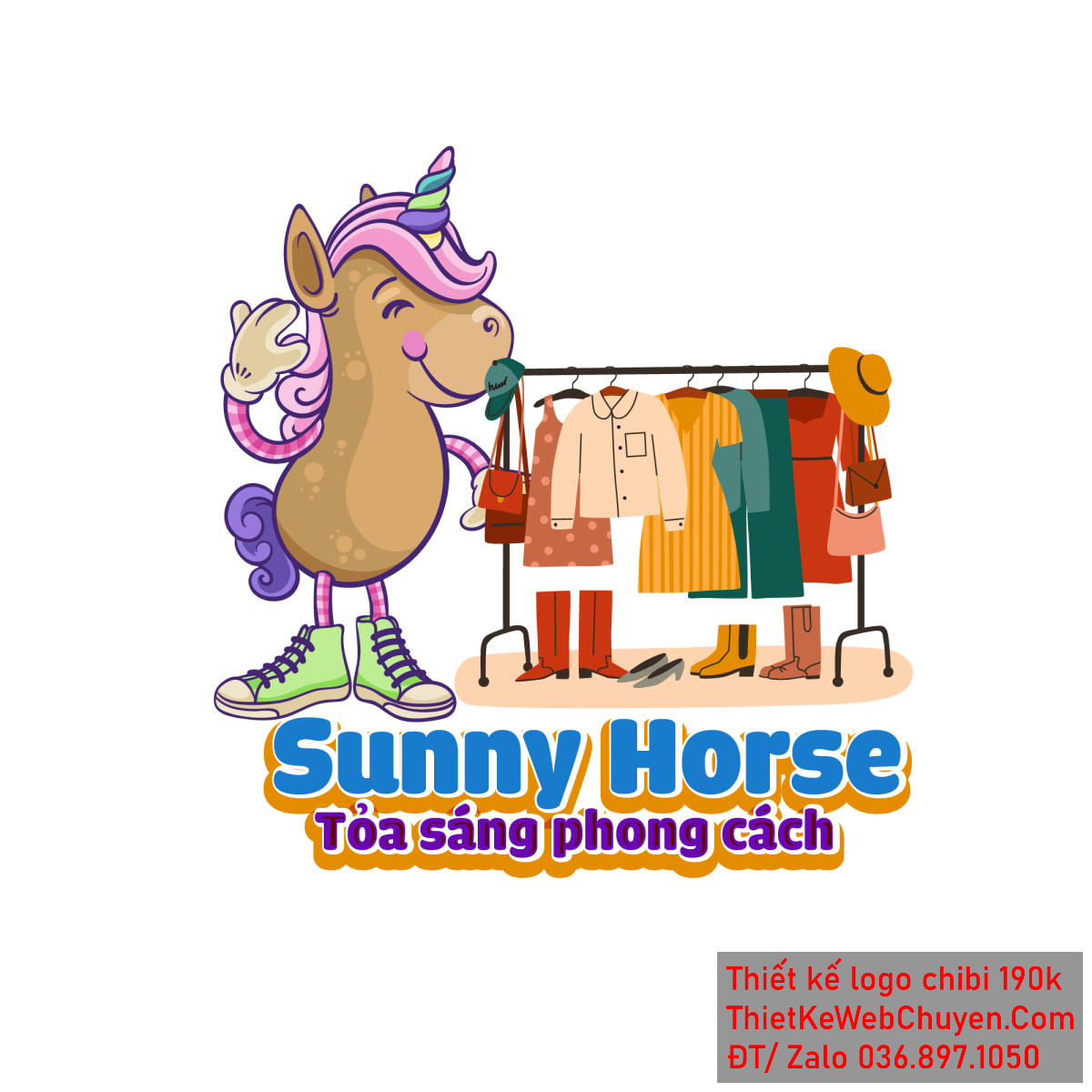 Vẽ chibi chú ngựa trong cửa hàng quần áo để thiết kế logo mẫu 1