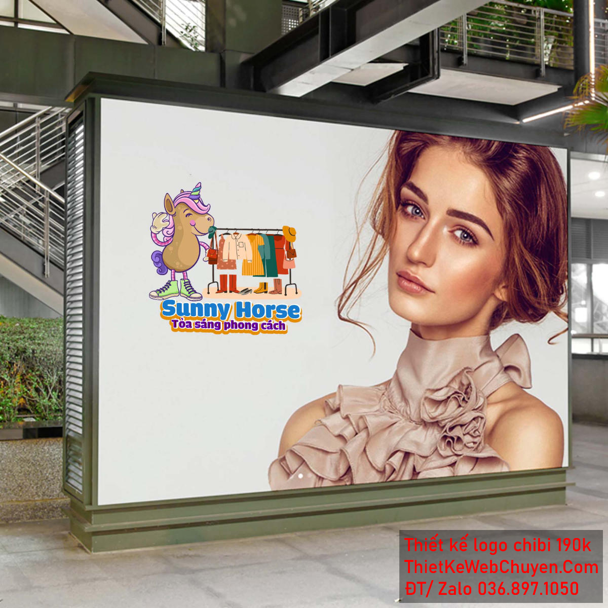 Vẽ chibi chú ngựa trong cửa hàng quần áo để thiết kế logo mẫu 2