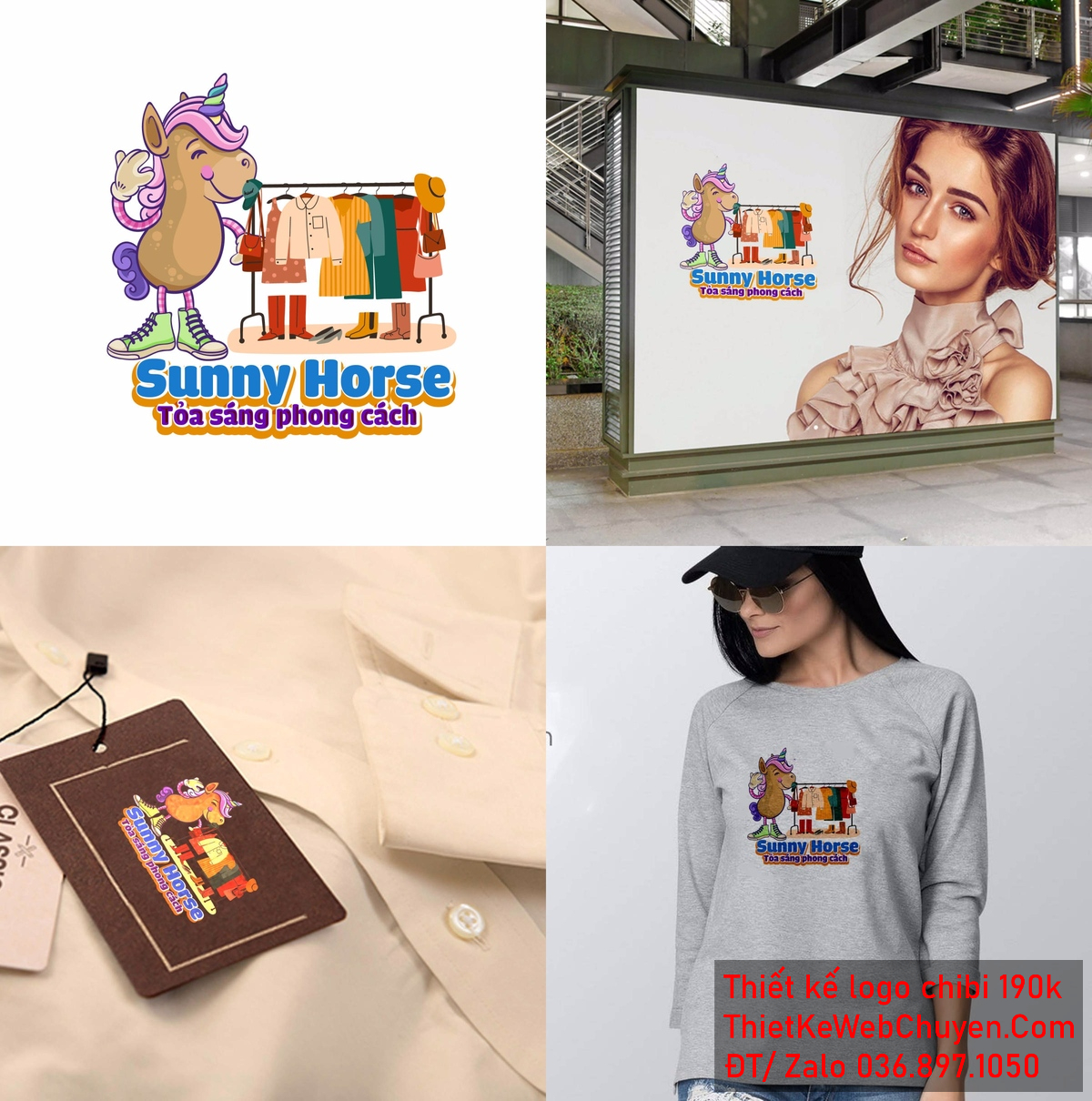 Vẽ chibi chú ngựa trong cửa hàng quần áo để thiết kế logo mẫu 5