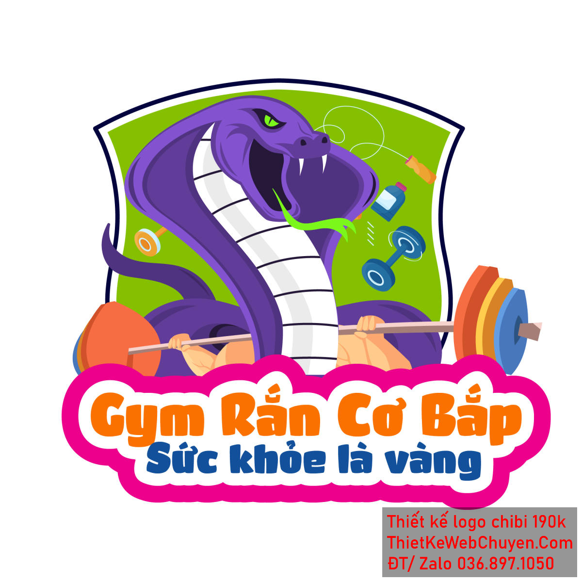 Vẽ chibi chú rắn cơ bắp đang tập gym để thiết kế logo 1