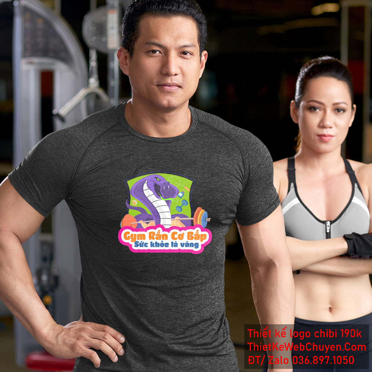 Vẽ chibi chú rắn cơ bắp đang tập gym để thiết kế logo 2