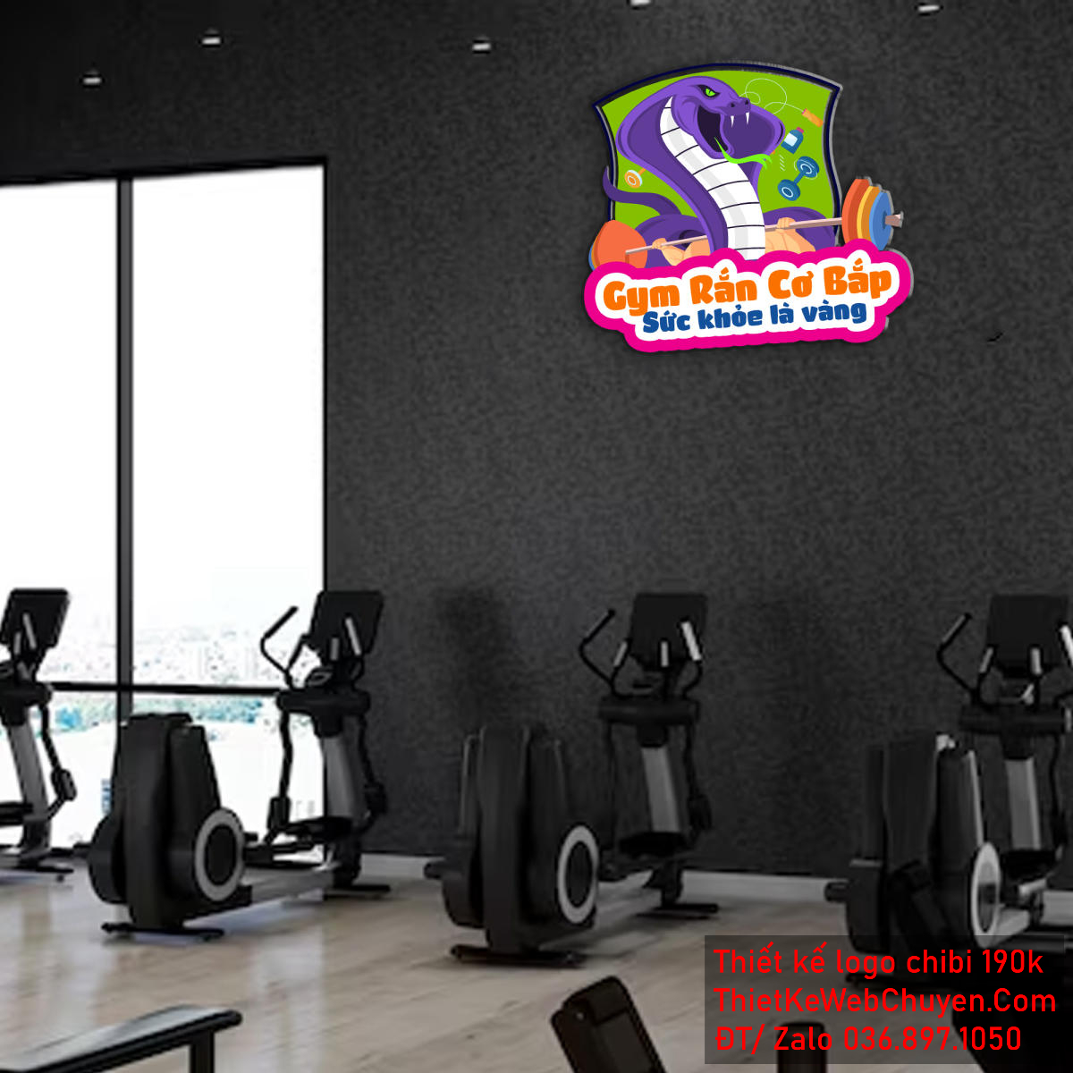 Vẽ chibi chú rắn cơ bắp đang tập gym để thiết kế logo 3