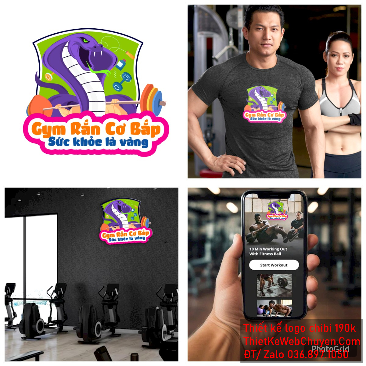 Vẽ chibi chú rắn cơ bắp đang tập gym để thiết kế logo 5