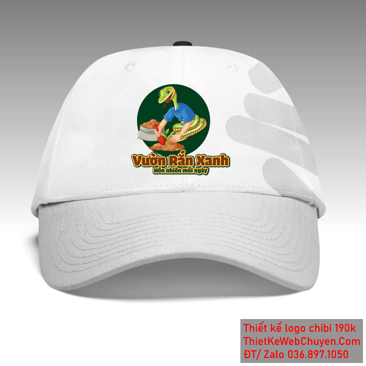 Vẽ chibi chú rắn mặc áo xanh đang trồng cây để thiết kế logo - Chi tiết dụng cụ