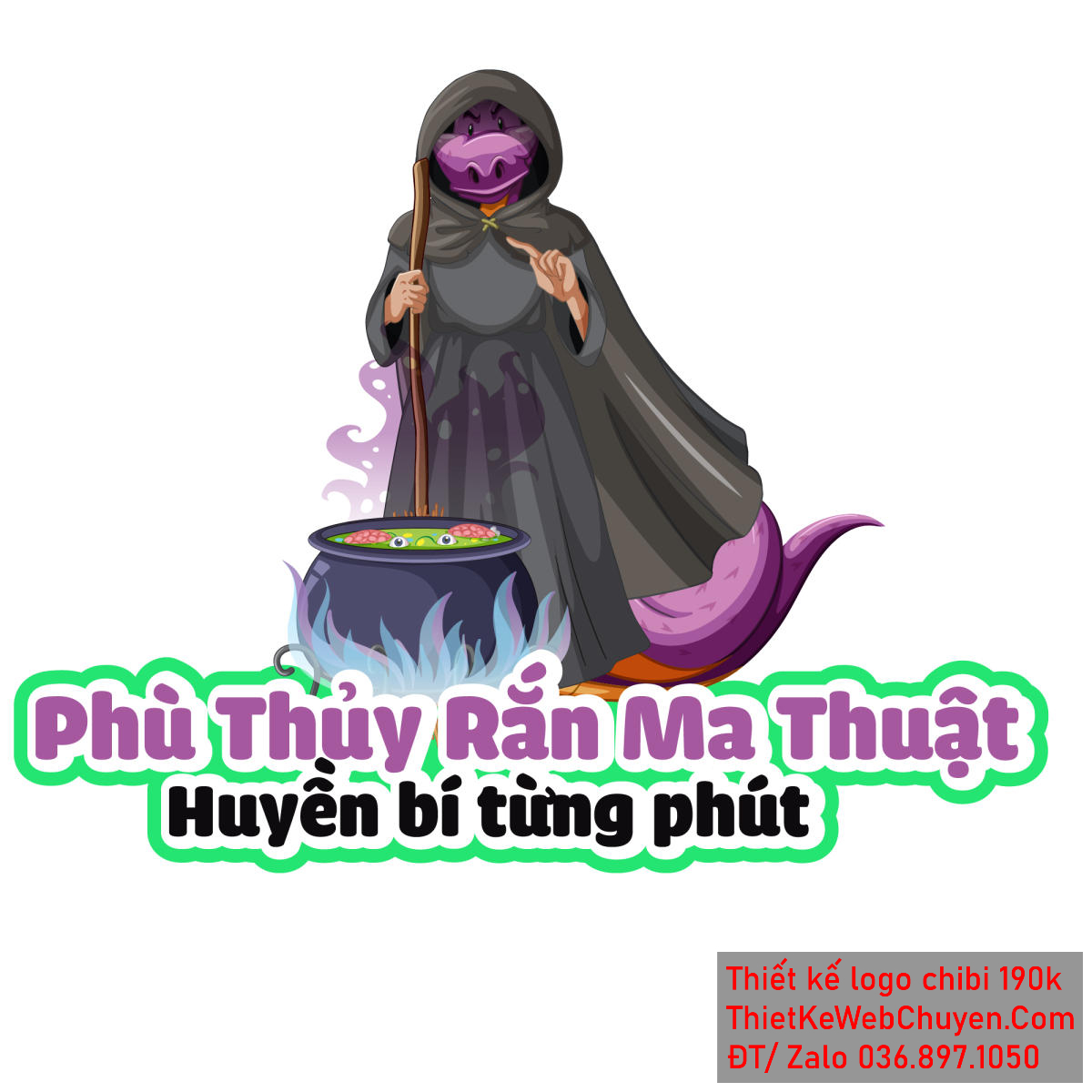 Vẽ chibi chú rắn tím phù thủy ma thuật để thiết kế logo - Góc chính diện