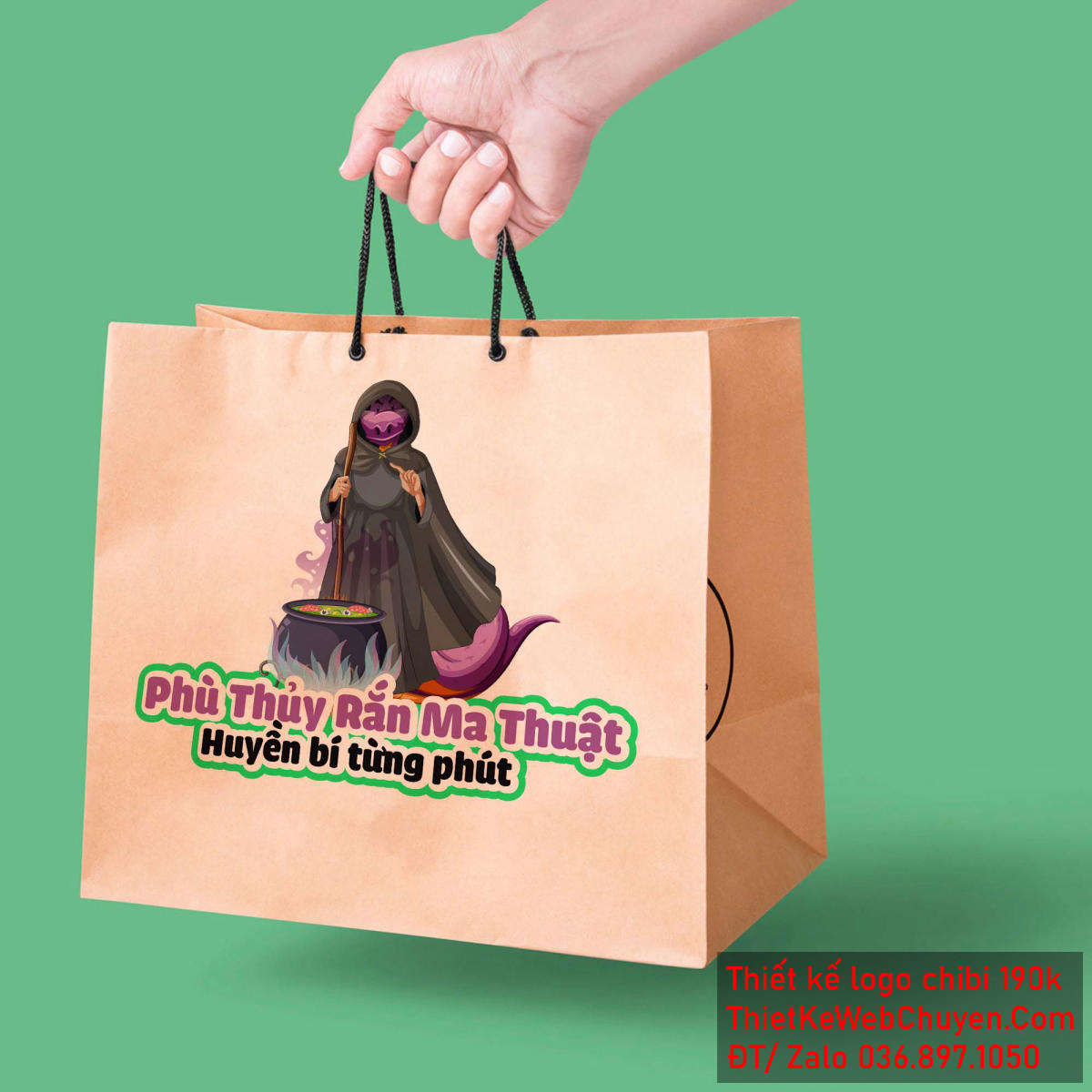 Màu sắc và ánh sáng khi vẽ chibi chú rắn tím phù thủy ma thuật để thiết kế logo