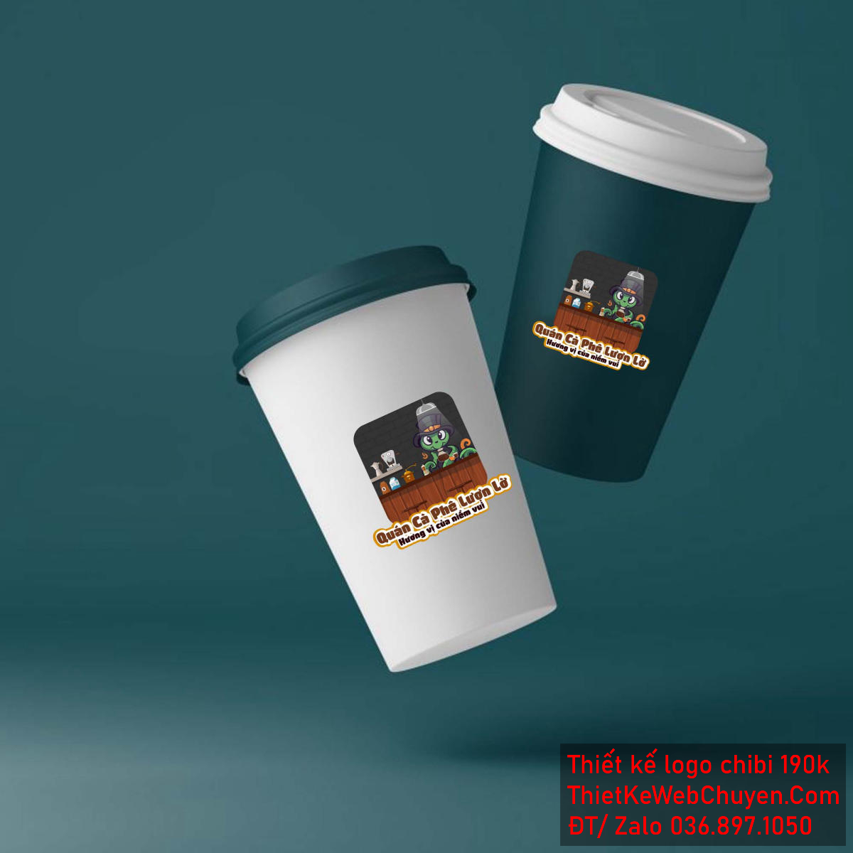 Vẽ chibi chú rắn xanh đội mũ đen đang pha chế trong quán cà phê để thiết kế logo - Hình 4