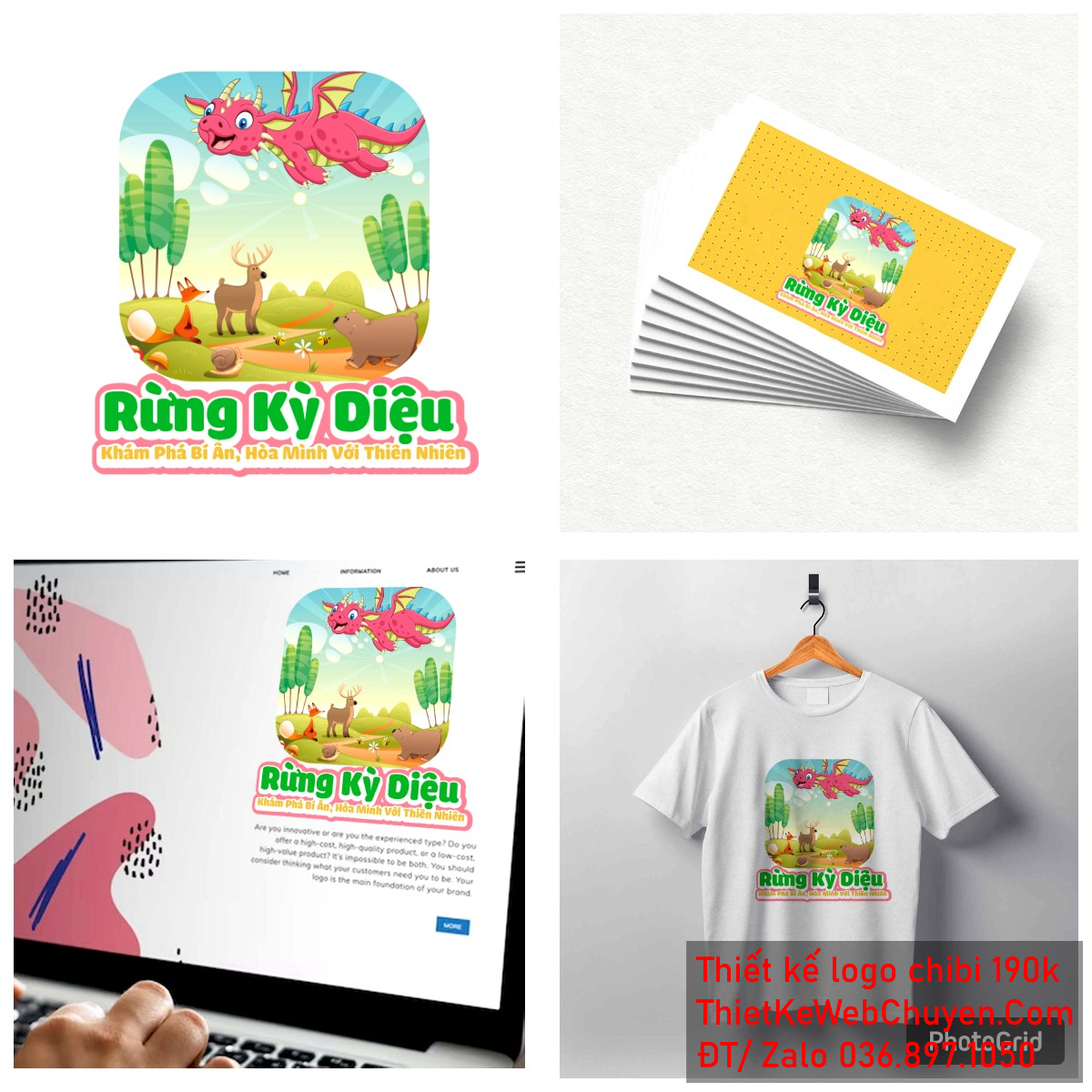 Hoàn thiện tác phẩm vẽ chibi chú rồng con màu hồng đang bay trên khu rừng kỳ diệu để thiết kế logo