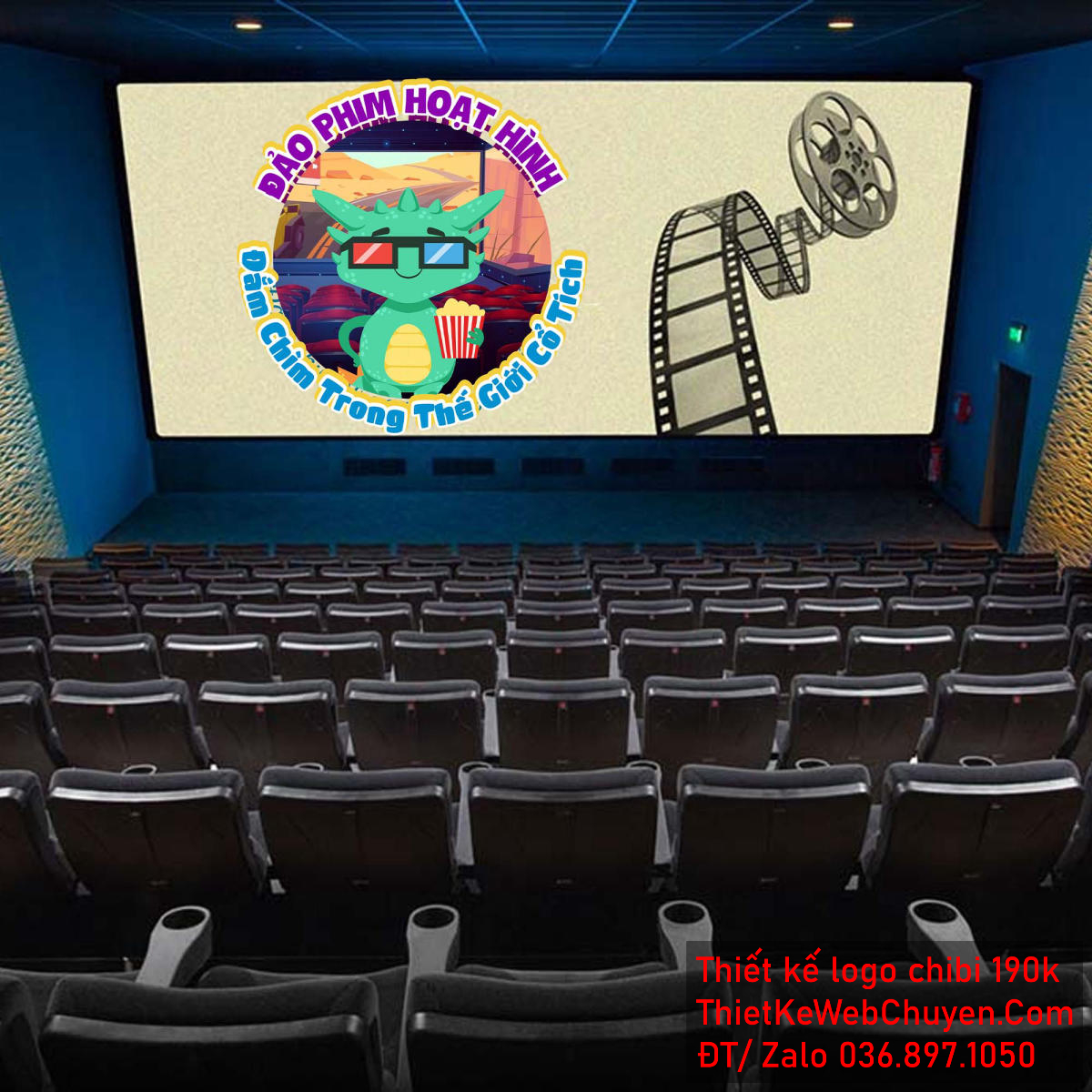 Vẽ chibi chú rồng đeo kính cầm bắp rang bơ trong rạp chiếu phim để thiết kế logo hình 3