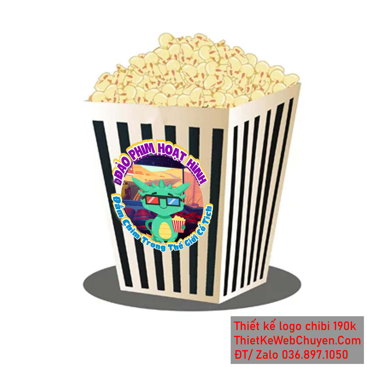 Vẽ chibi chú rồng đeo kính cầm bắp rang bơ trong rạp chiếu phim để thiết kế logo hình 4