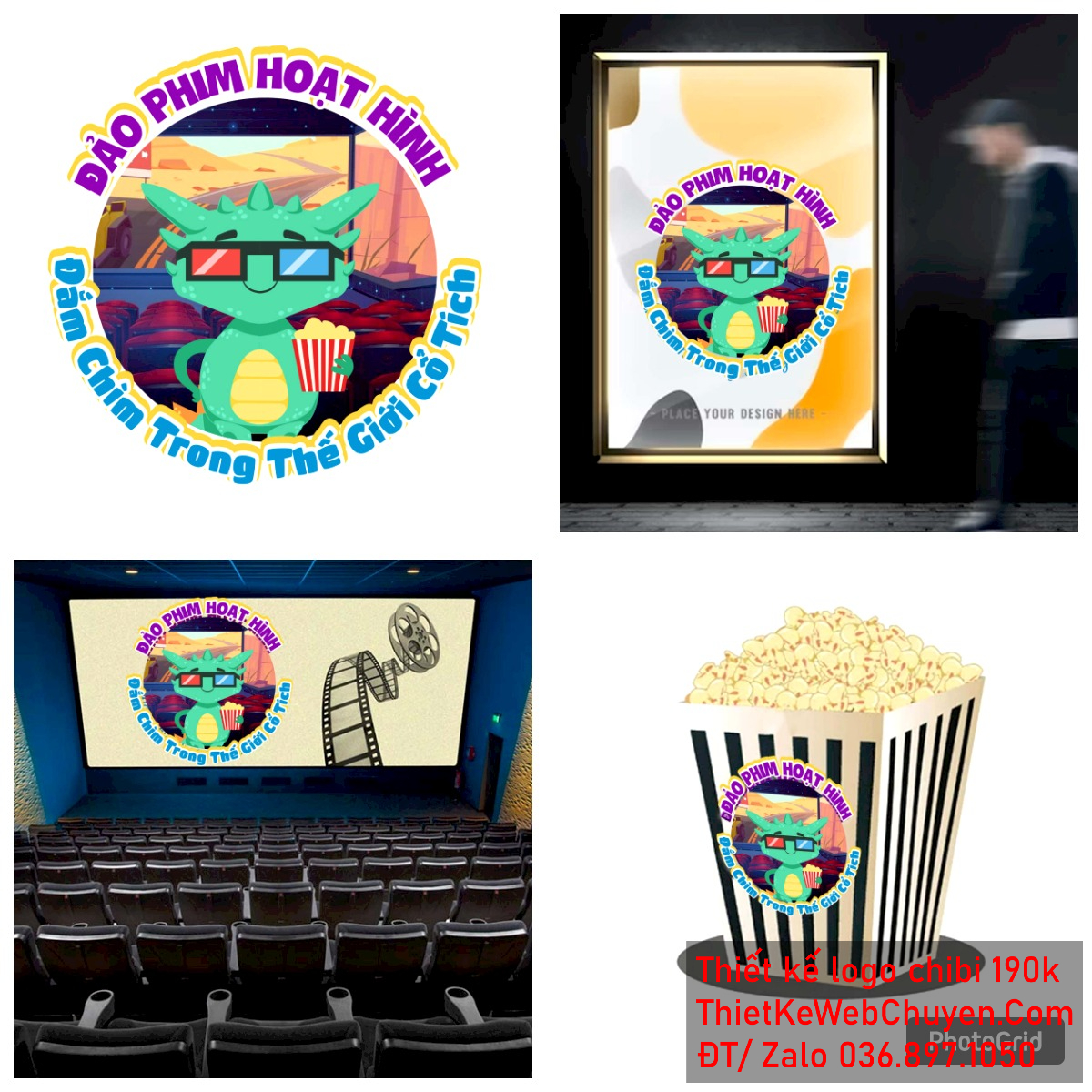 Vẽ chibi chú rồng đeo kính cầm bắp rang bơ trong rạp chiếu phim để thiết kế logo hình 5