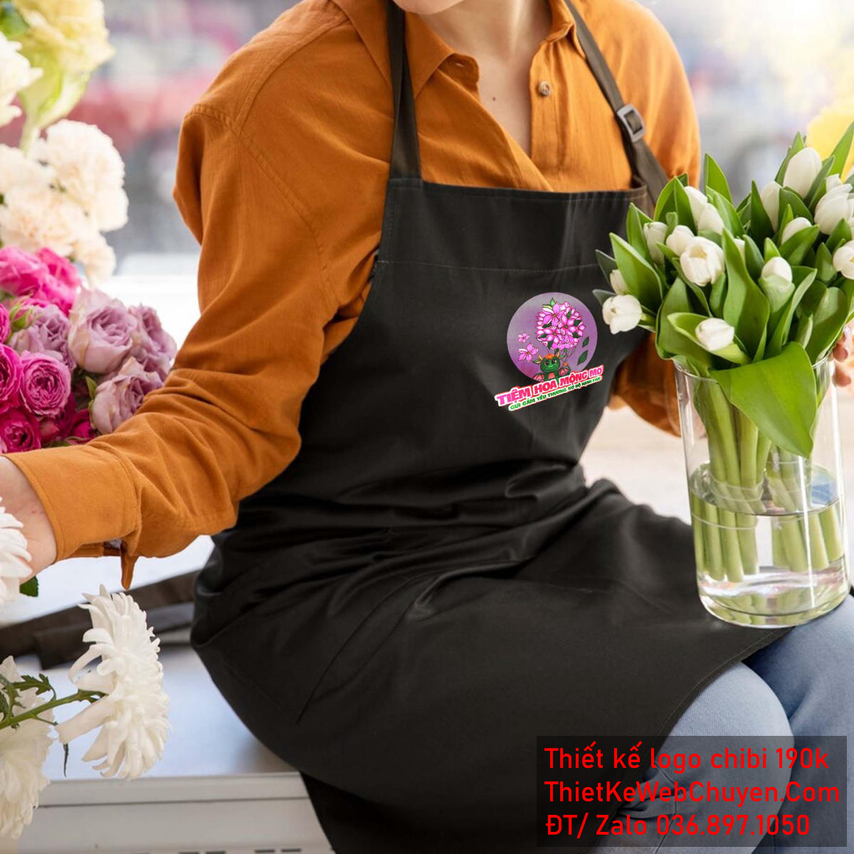 Vẽ chibi chú rồng xanh đang cầm bó hoa tím để thiết kế logo 4