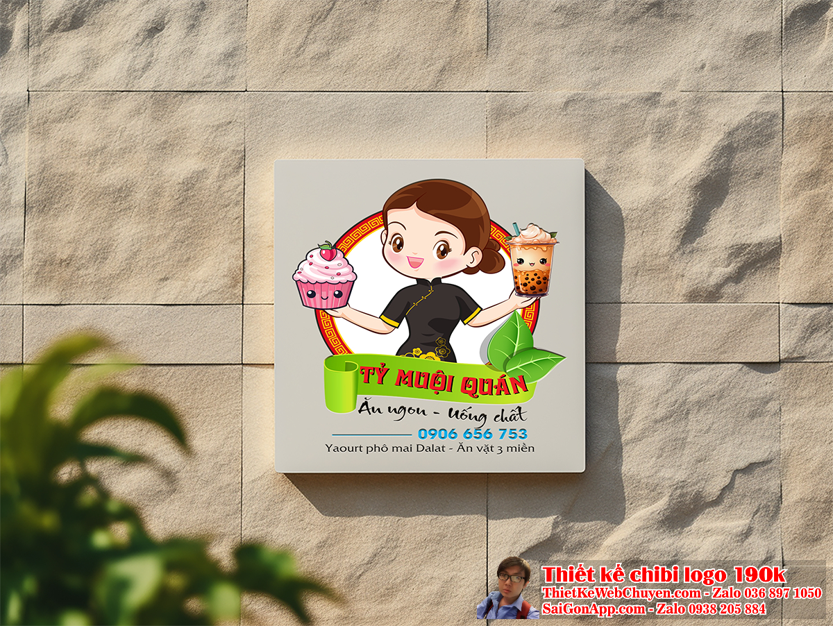 Vẽ chibi cô gái Việt Nam mặc tân thời và đang cầm đồ ăn vặt để thiết kế logo 4