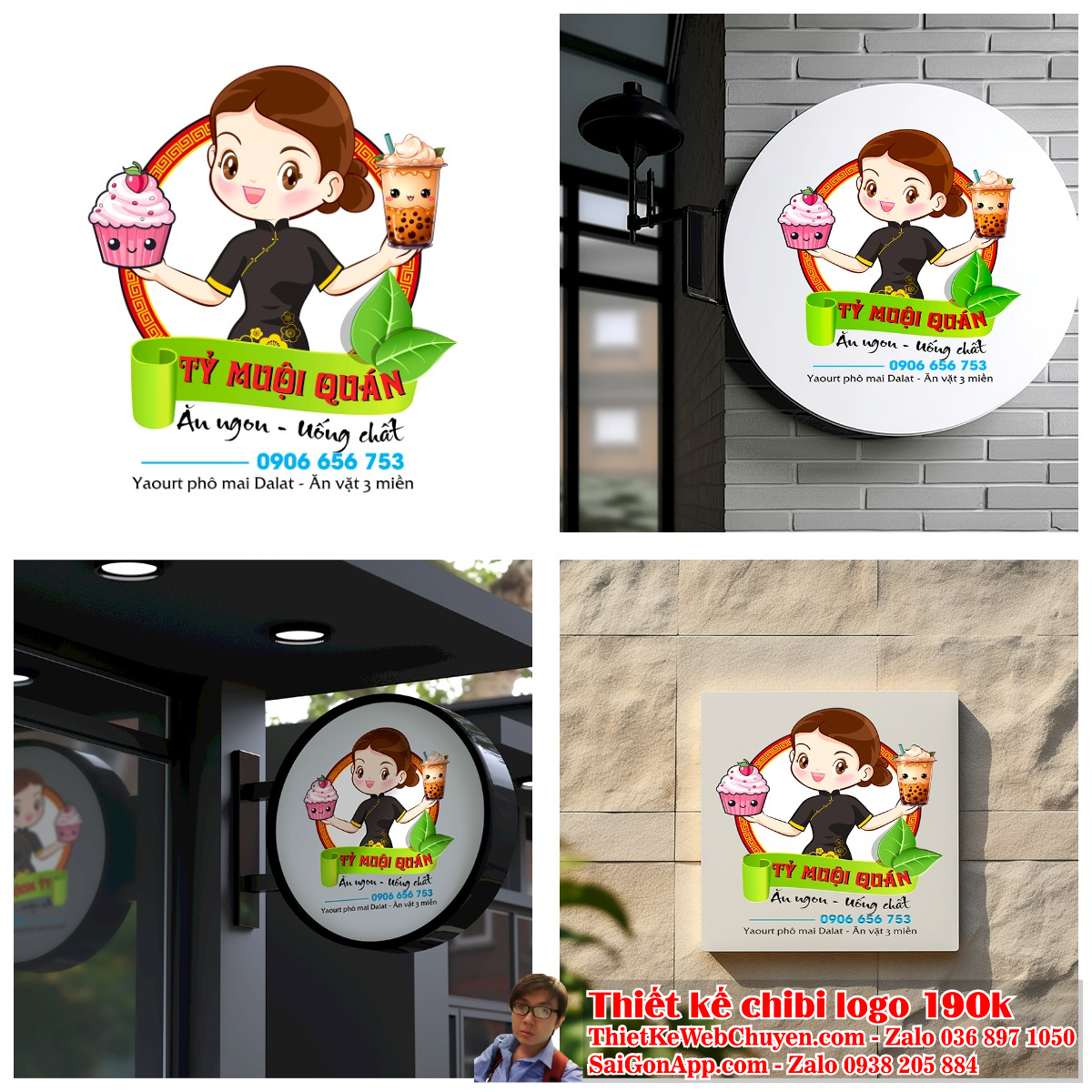 Vẽ chibi cô gái Việt Nam mặc tân thời và đang cầm đồ ăn vặt để thiết kế logo 5
