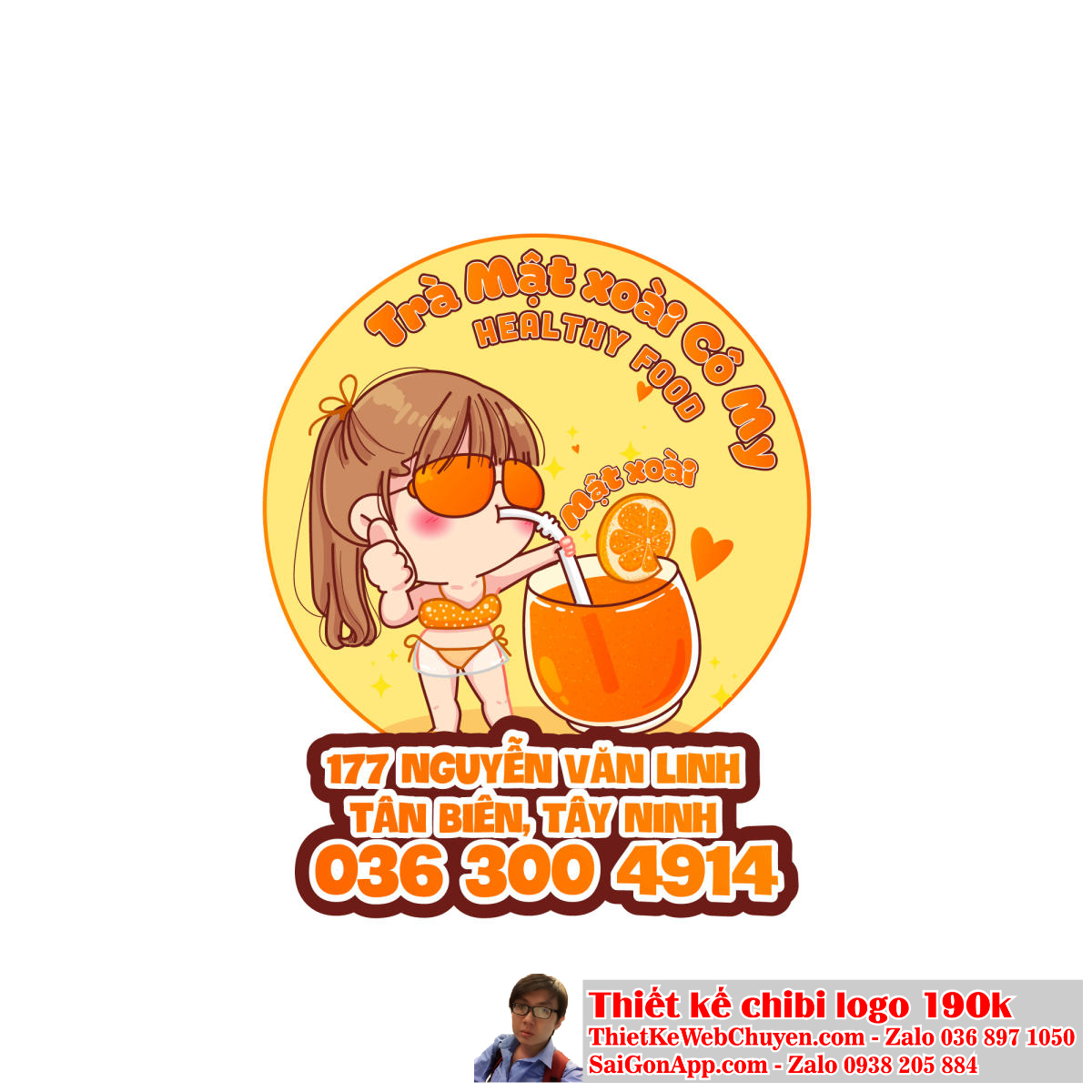 Vẽ chibi cô gái với phong cách mùa hè đang uống nước cam để thiết kế logo toàn thân