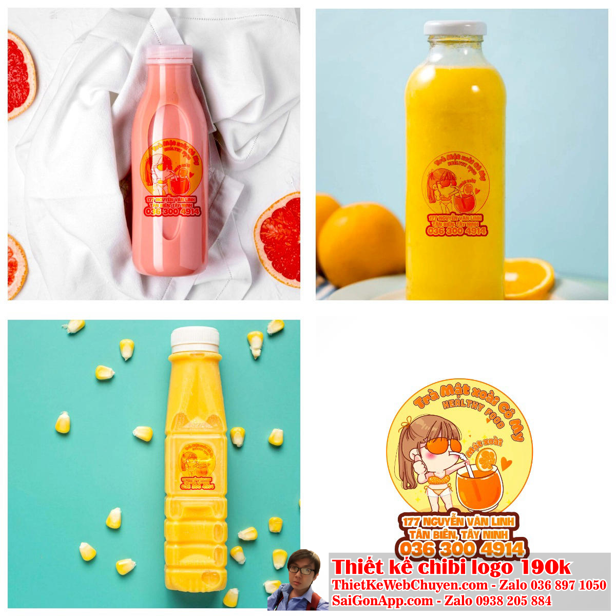 Vẽ chibi cô gái với phong cách mùa hè đang uống nước cam để thiết kế logo cận cảnh