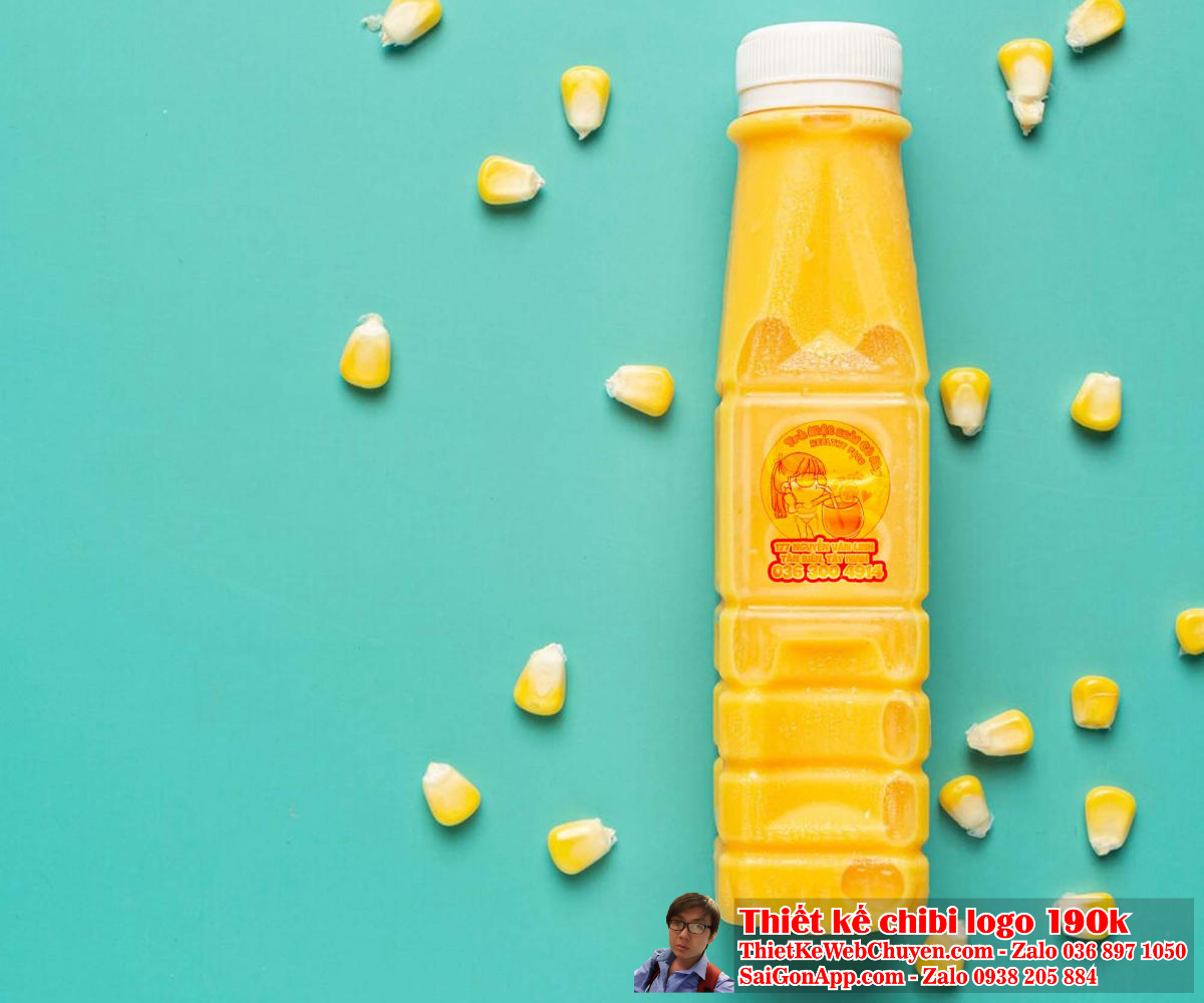 Phối cảnh Vẽ chibi cô gái với phong cách mùa hè đang uống nước cam để thiết kế logo