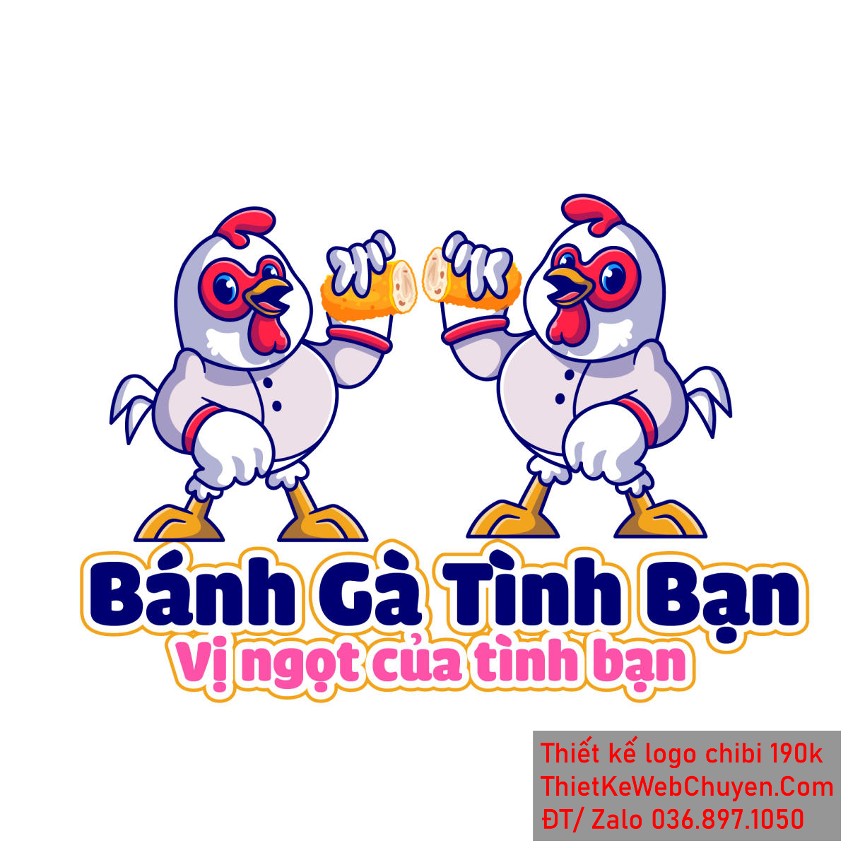 Vẽ chibi hai chú gà tình bàn đang cầm bánh gà chiên cười vui vẻ để thiết kế logo Mẫu Vẽ chibi hai chú gà tình bàn đang cầm bánh gà chiên cười vui vẻ để thiết kế logo