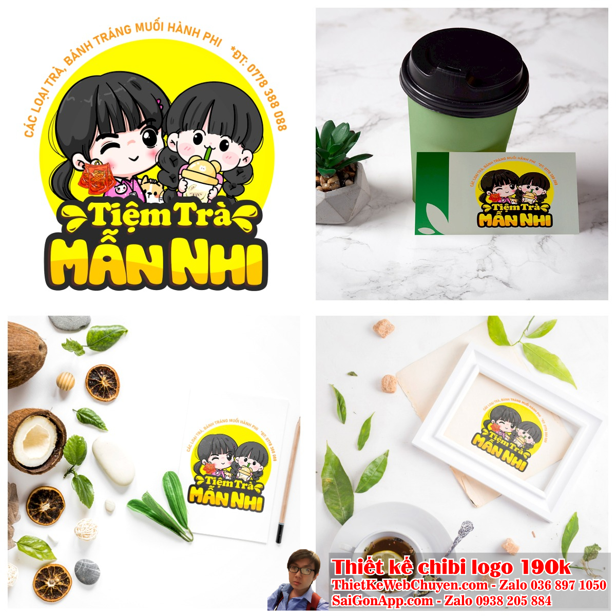 Vẽ chibi hai cô gái dễ thương đang ăn vặt để thiết kế logo - Logo hoàn chỉnh