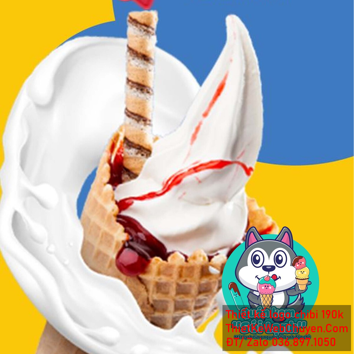 Vẽ chibi sói xám đang ăn kem lạnh vui vẻ để thiết kế logo 4