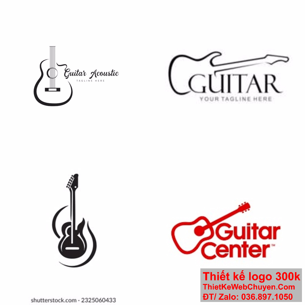 Logo guitar thường được thiết kế với hình ảnh cây đàn và các yếu tố liên quan để tạo nên sự nhận diện mạnh mẽ.