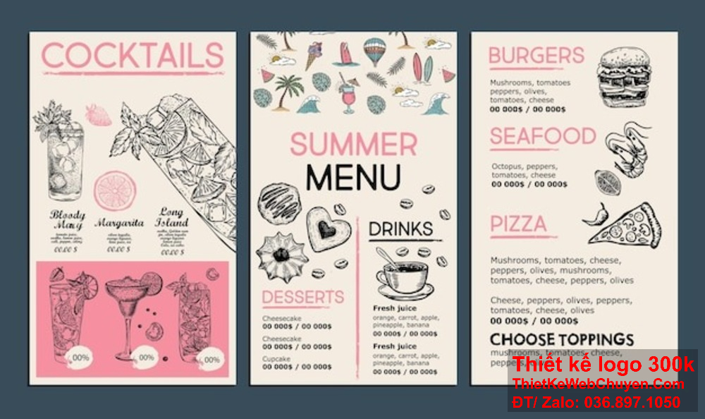 Thiết kế menu nước uống hiện đại và sáng tạo là yếu tố quan trọng để khách hàng dễ dàng lựa chọn. Một thiết kế menu nước uống ấn tượng có thể tạo điểm nhấn đặc biệt cho thương hiệu của bạn.