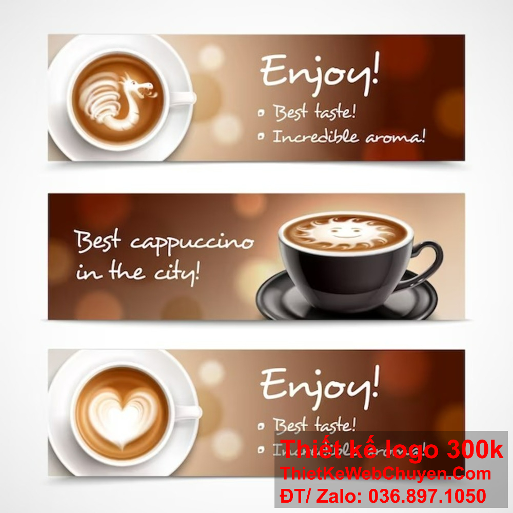 "Thiết kế banner website dành cho quán cafe, cà phê mang đậm phong cách riêng, giúp thương hiệu của bạn nổi bật trên mạng." "Duy trì sự chuyên nghiệp và sự quyến rũ của thương hiệu cafe của bạn với các thiết kế banner website đẹp mắt."