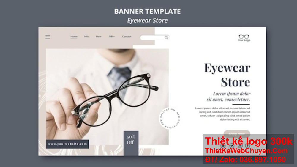 Thiết kế banner website ảnh bìa cửa hàng mắt kính giúp xây dựng hình ảnh uy tín. Cửa hàng mắt kính của bạn sẽ nổi bật hơn với thiết kế banner website độc đáo.