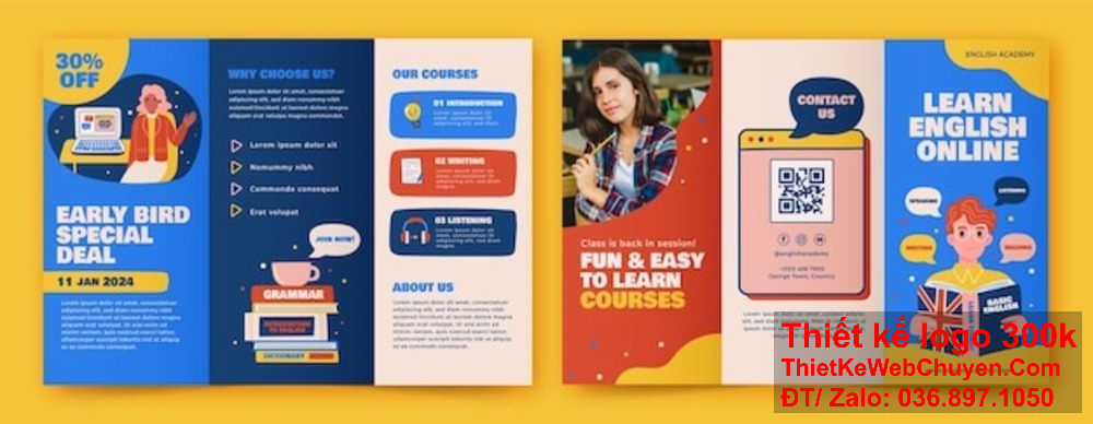 Thiết kế brochure Dịch vụ giáo dục trực tuyến giúp bạn tiếp cận khách hàng một cách hiệu quả. Thiết kế brochure Dịch vụ giáo dục trực tuyến với màu sắc và hình ảnh sinh động.